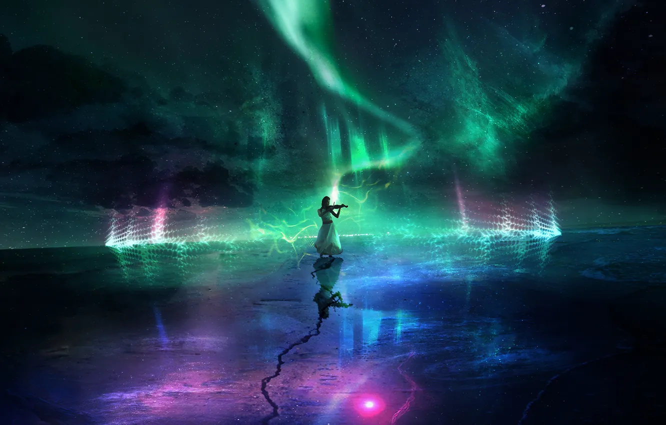 Photo wallpaper girl, lights, fiction, violin, dress, violinist