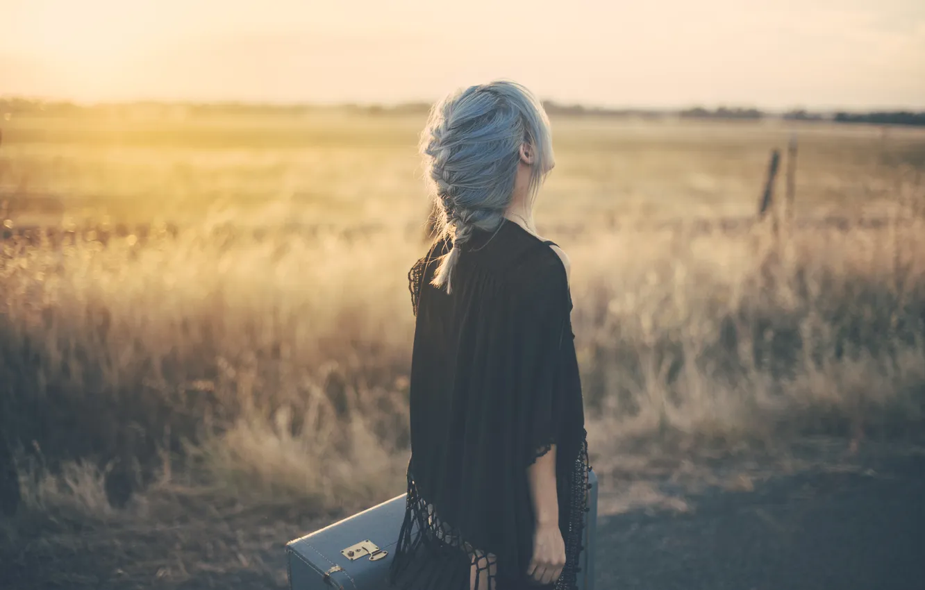 Photo wallpaper girl, braid, blue hair