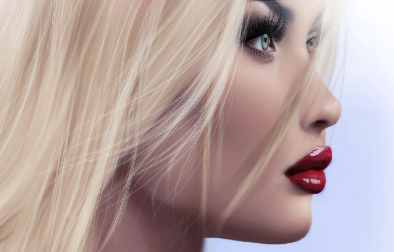 Photo wallpaper eyes, girl, face, rendering, background, lipstick, lips