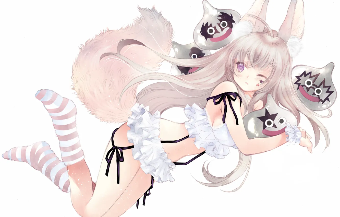 Photo wallpaper girl, smile, socks, faces