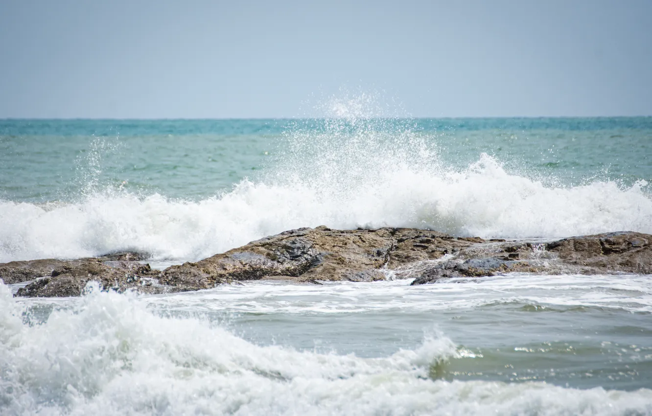 Photo wallpaper sand, sea, wave, beach, summer, the sky, stones, shore