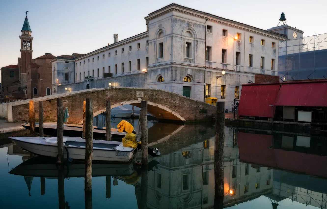 Photo wallpaper bridge, boat, channel, Imply, Chioggia