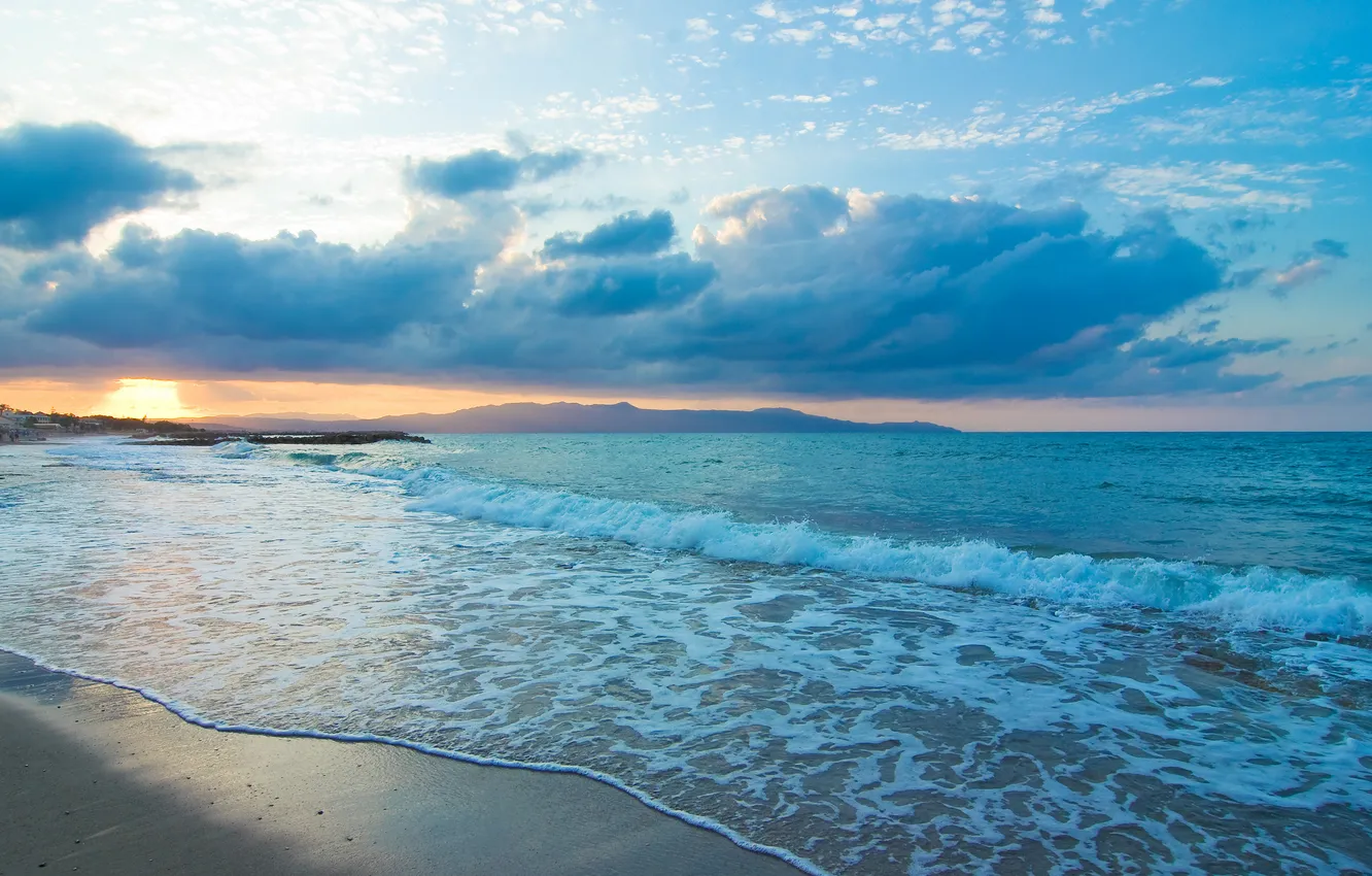 Photo wallpaper sand, sea, wave, beach, summer, clouds, blue, stay