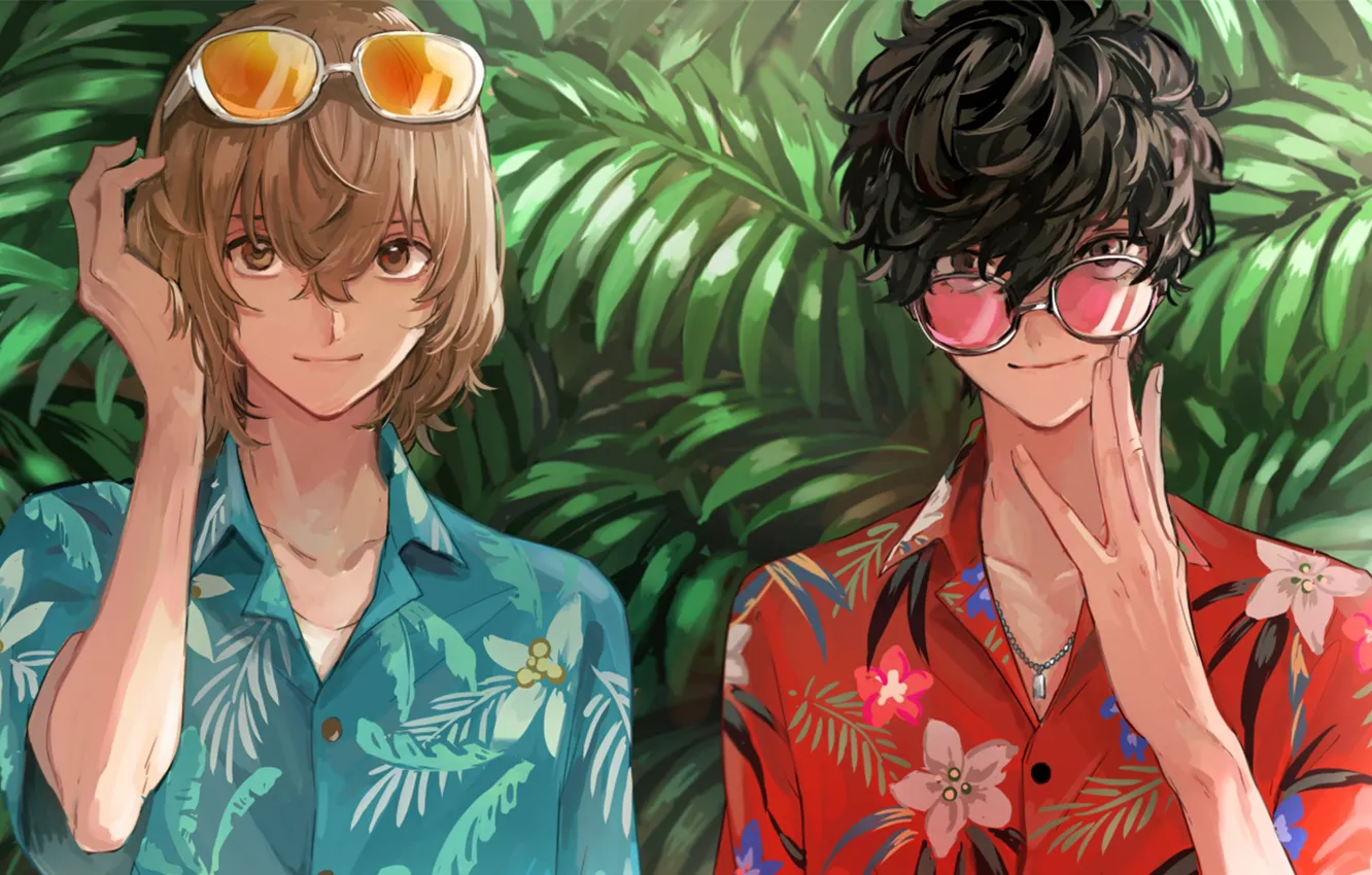 Photo wallpaper greens, tropics, the game, anime, art, guy, characters, Person 5