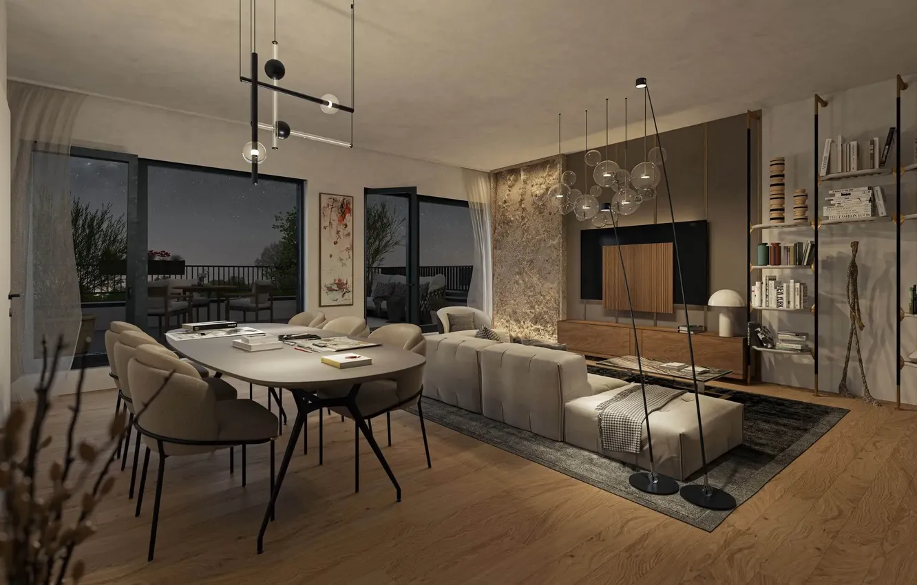 Photo wallpaper style, interior, terrace, dining room, living room, Prague, the Greenfeld complex, Letnany
