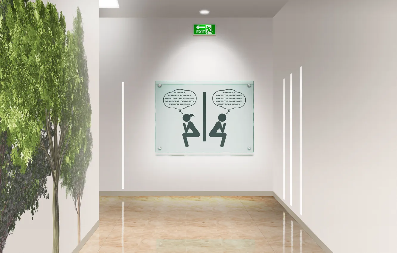 Photo wallpaper sign, public restroom, toilet sign