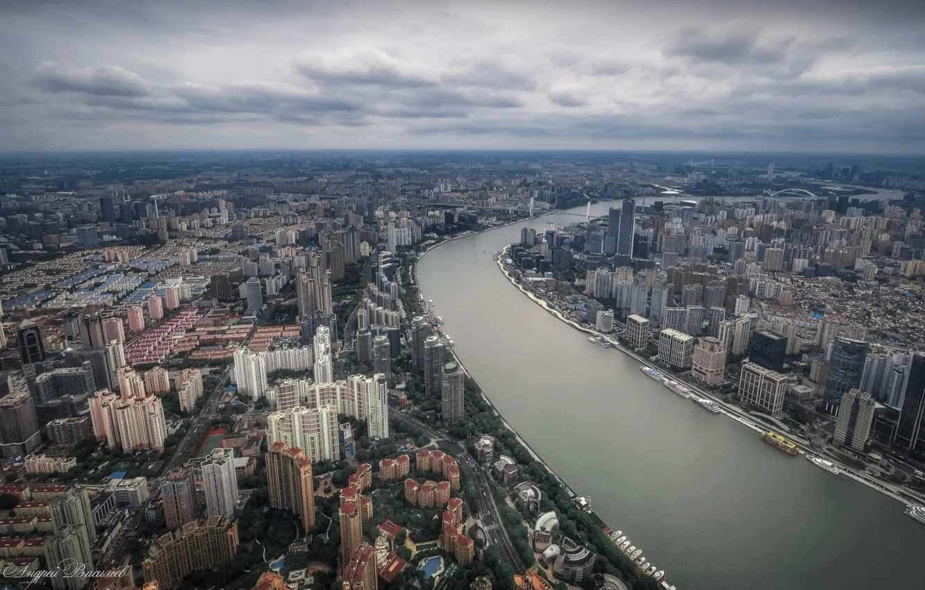 Photo wallpaper river, China, horizon, China, Shanghai, Shanghai, river, skyscrapers