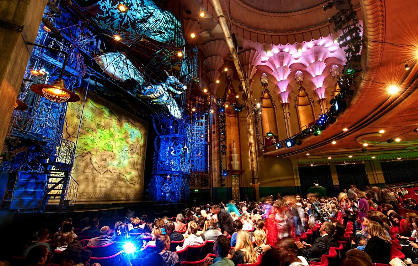 Photo wallpaper lights, scene, theatre, balcony, hall, the audience