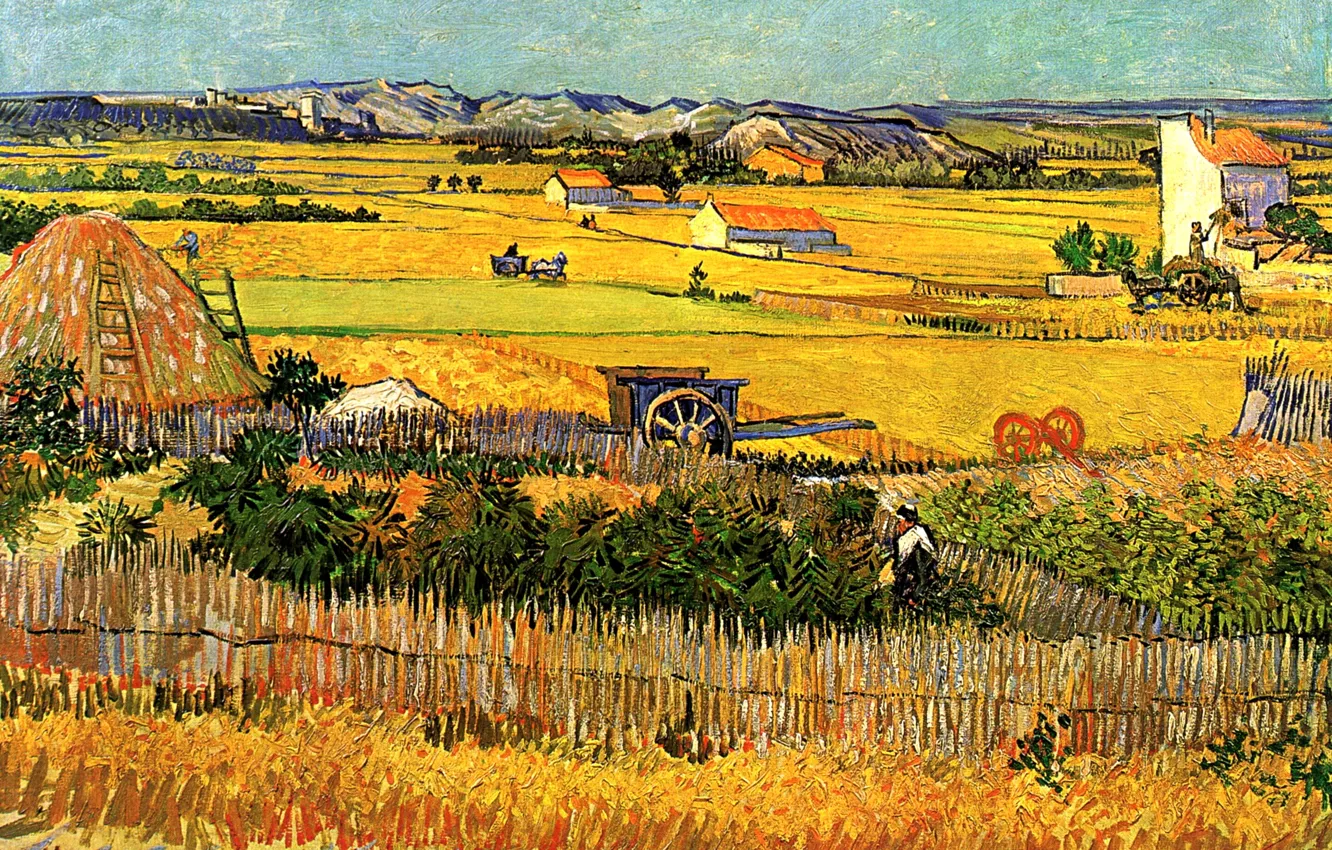 Photo wallpaper Vincent van Gogh, with Montmajour in the Background, Harvest at La Crau