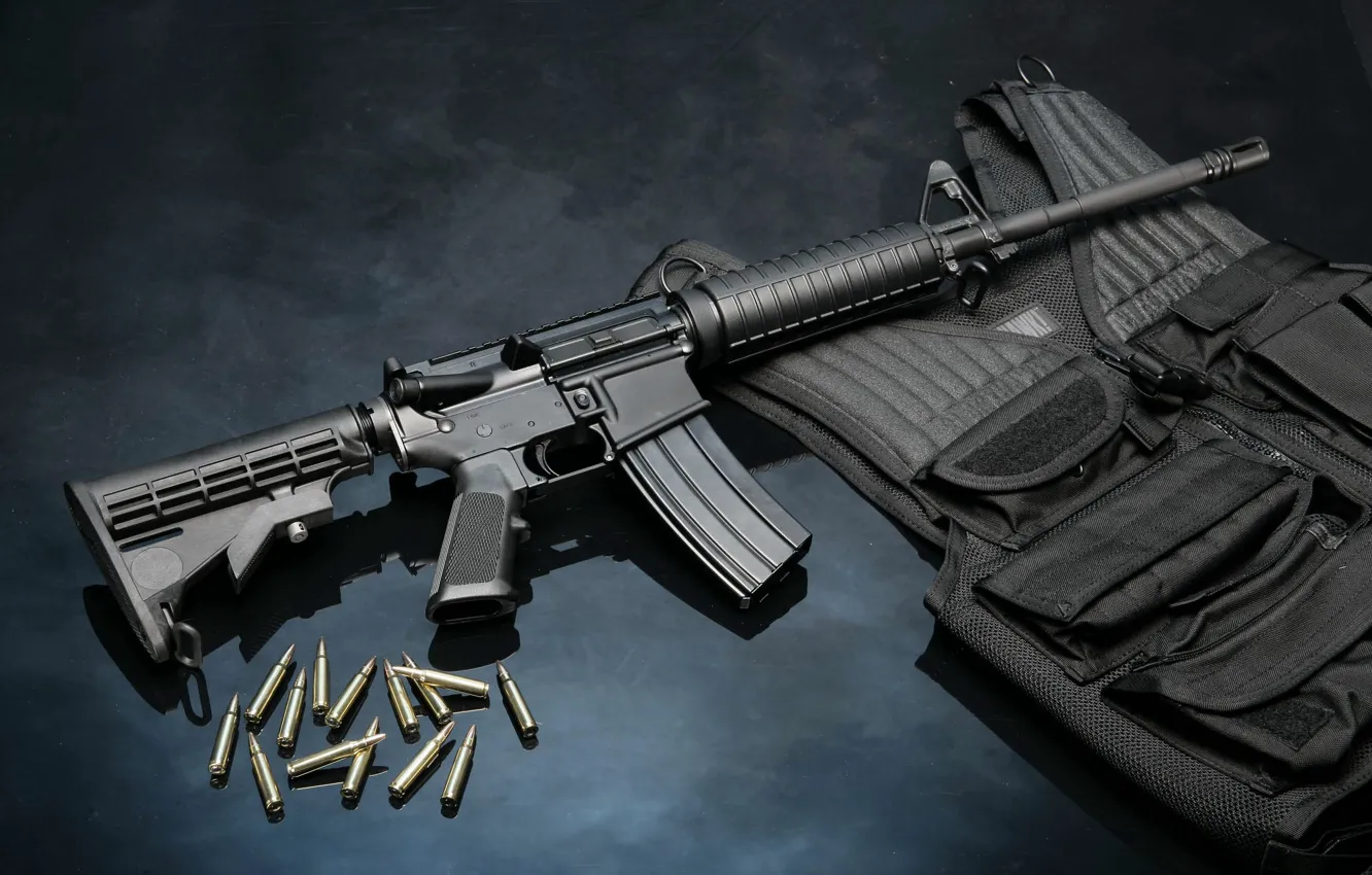 Photo wallpaper weapons, bullets, cartridges, rifle, armor, the vest, rifle, ar-15