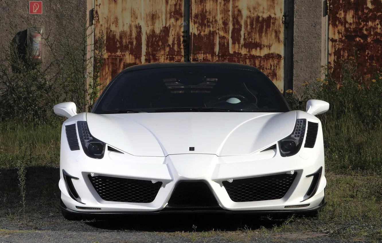 Photo wallpaper white, grass, gate, Italy, Ferrari, white, Ferrari, the front