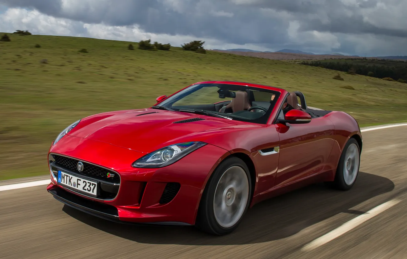 Photo wallpaper car, Jaguar, red, road, F-Type