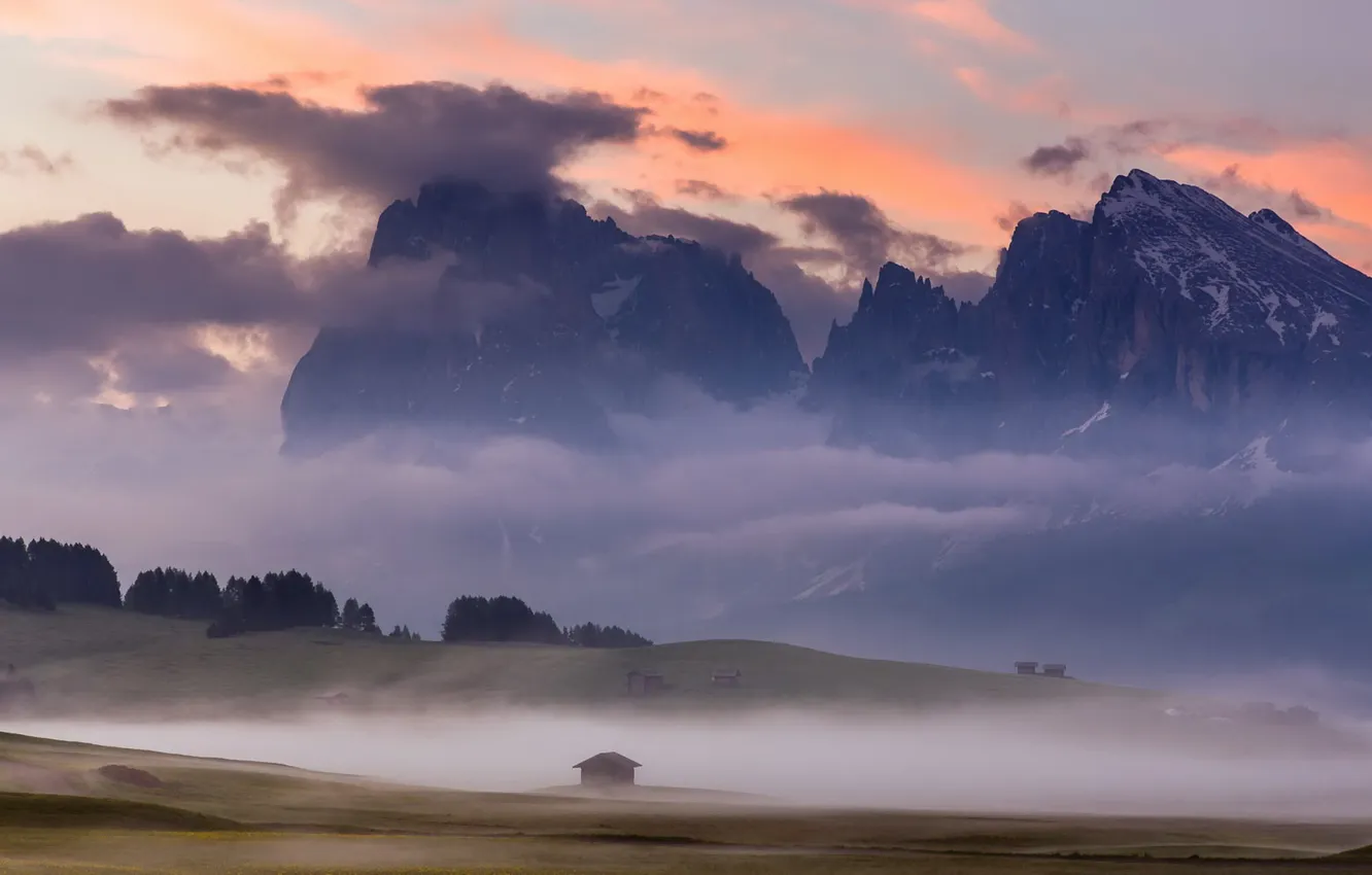 Photo wallpaper Italy, Dolomites, Morning Light at Alpe di Siussi