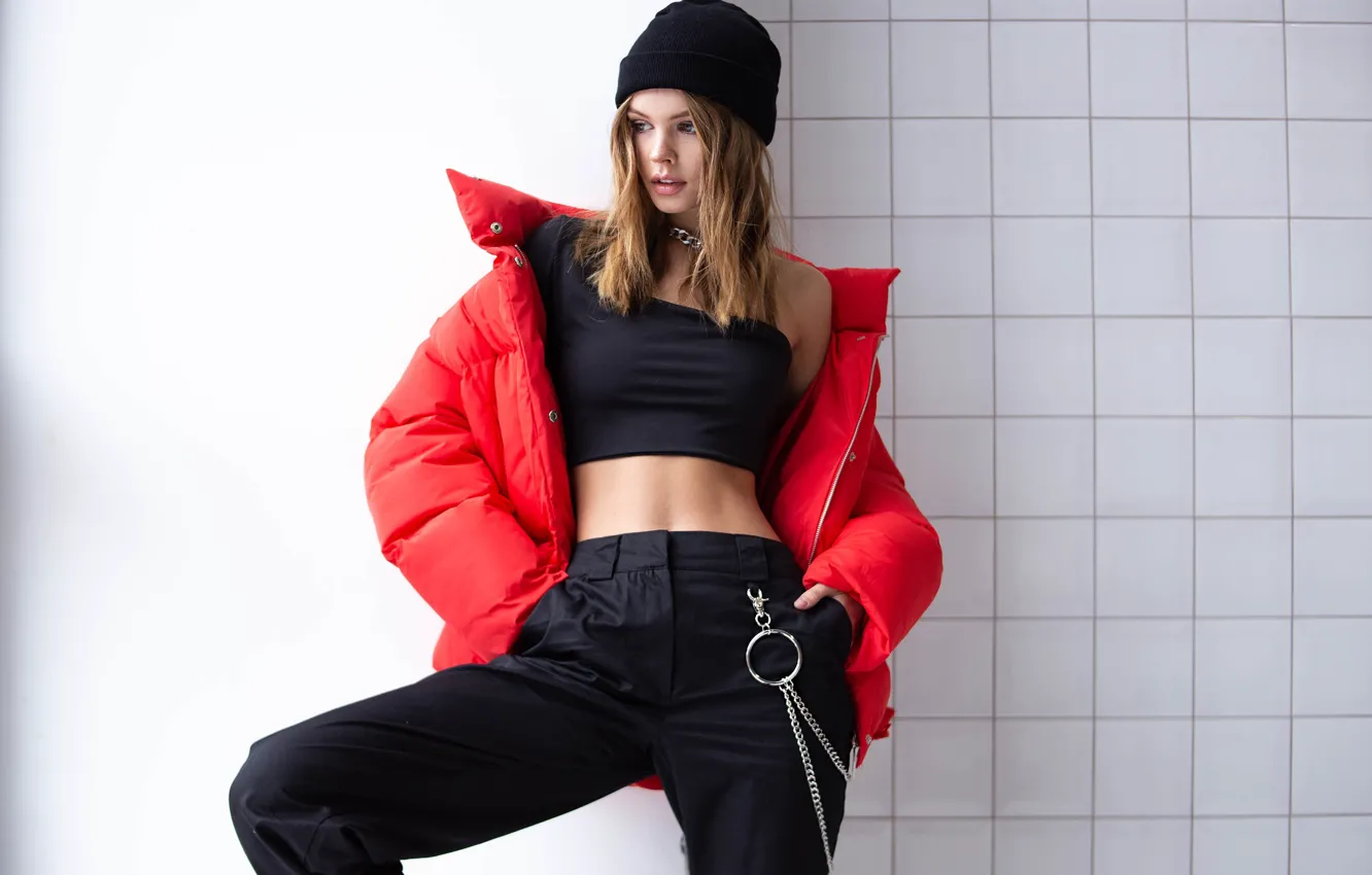 Photo wallpaper girl, pose, style, model, jacket, cap, Anastasia Shcheglova, Ekaterina Novikova