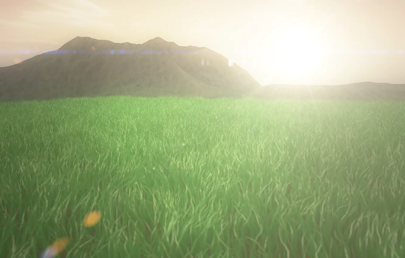 Photo wallpaper grass, landscapes, sun, rendering