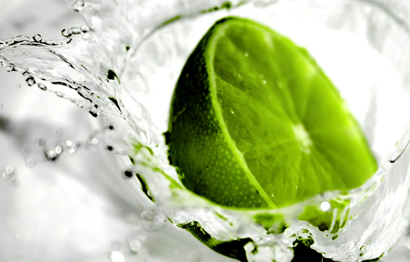 Photo wallpaper squirt, freshness, lime, water drops