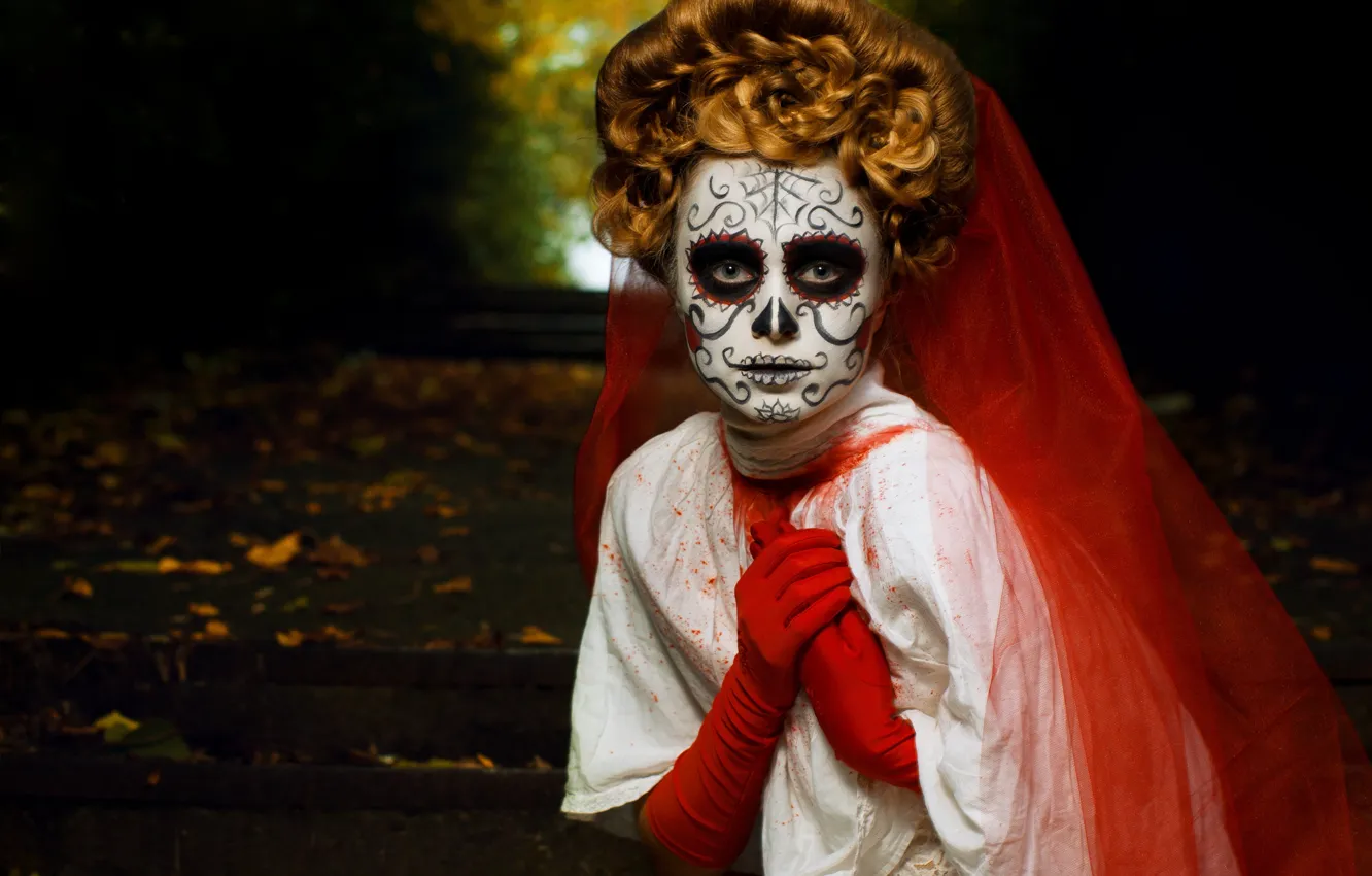 Photo wallpaper girl, holiday, mask, hairstyle, Halloween