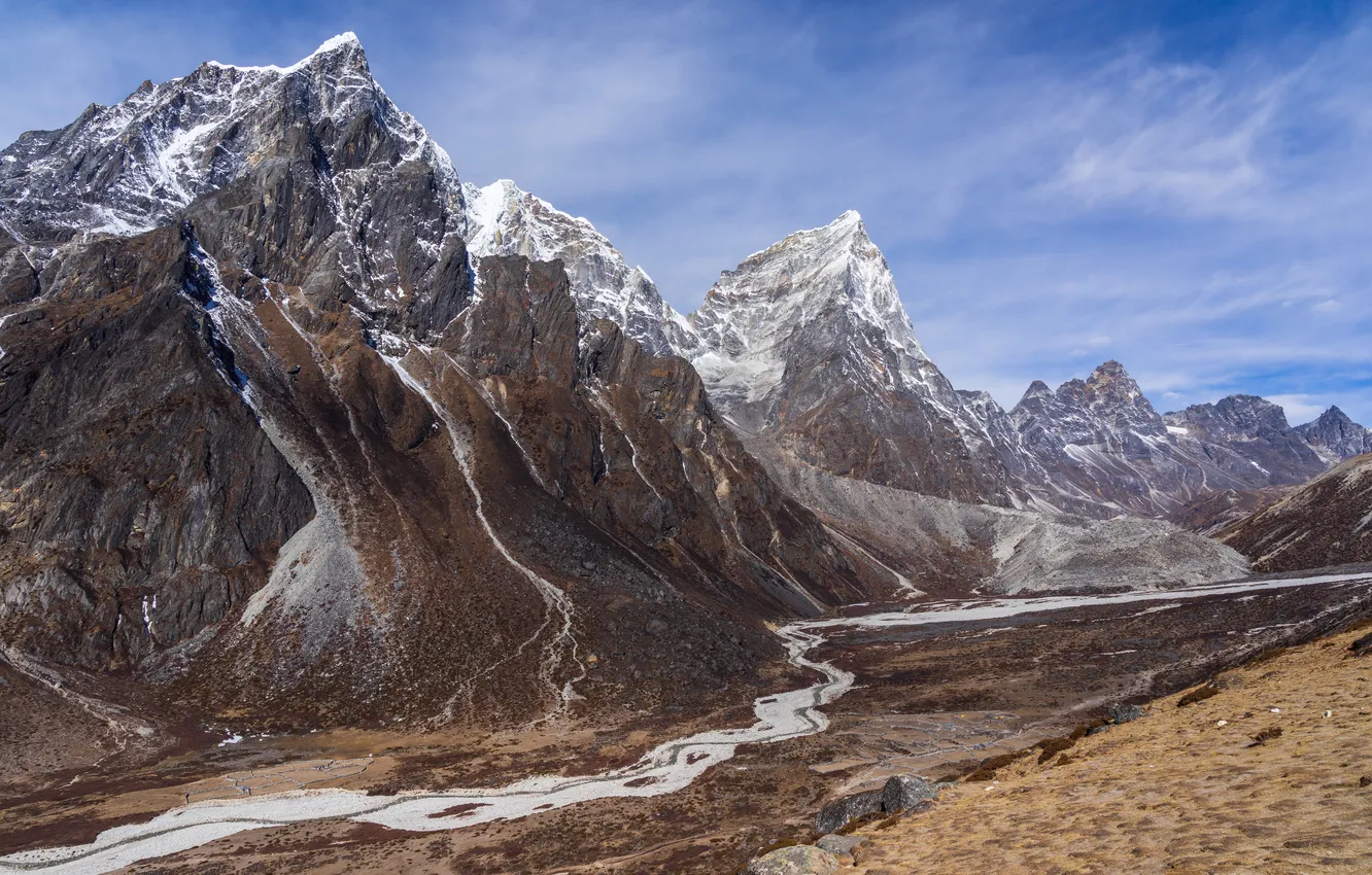 Photo wallpaper river, mountains, rocks, stones