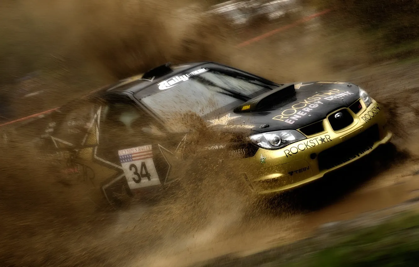Photo wallpaper dust, turn, subaru, rally, rally, wrx, impreza, Subaru