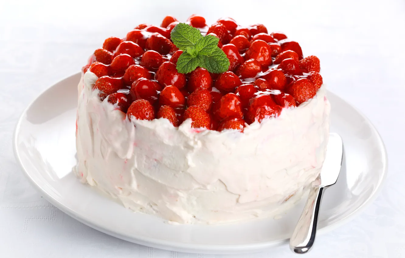 Photo wallpaper food, cream, strawberry, cake, cream, dessert, cakes, sweet