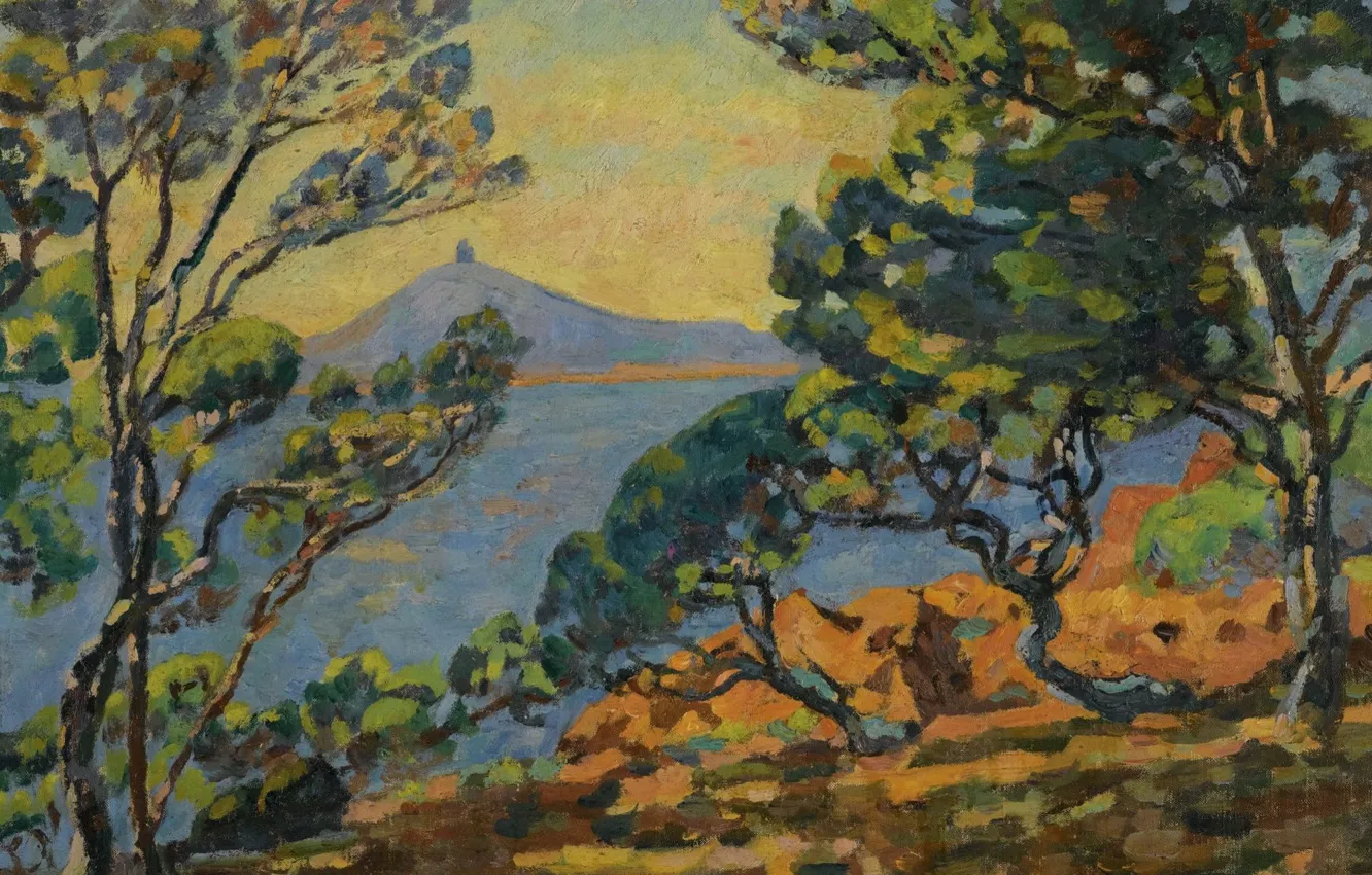 Photo wallpaper sea, landscape, mountains, picture, Arman Hyomin, Armand Guillaumin, The Bay of Agay and the Semaphore