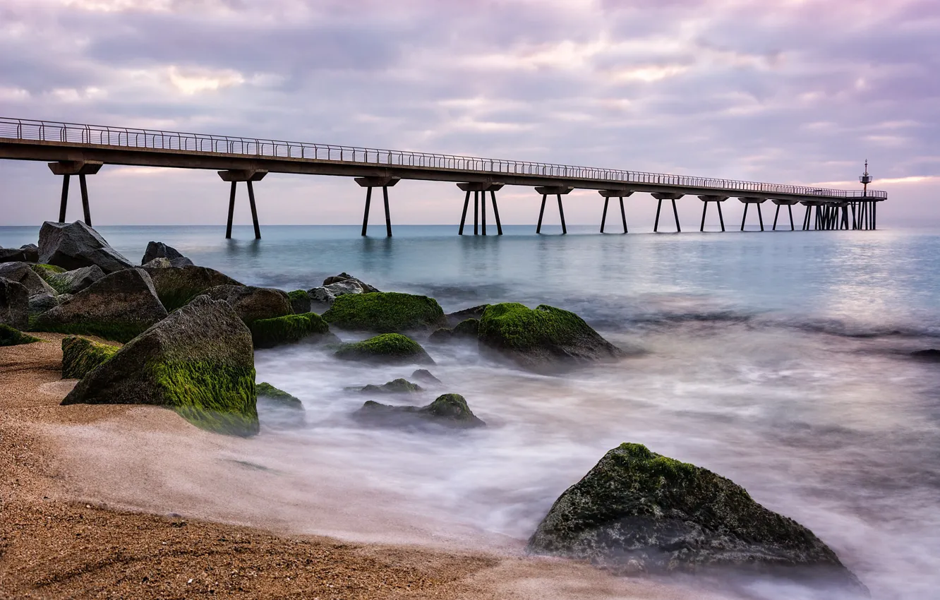 Photo wallpaper bridge, coast, Spain, Spain, Catalonia, Badalona, Pont del Petroli, Badalona