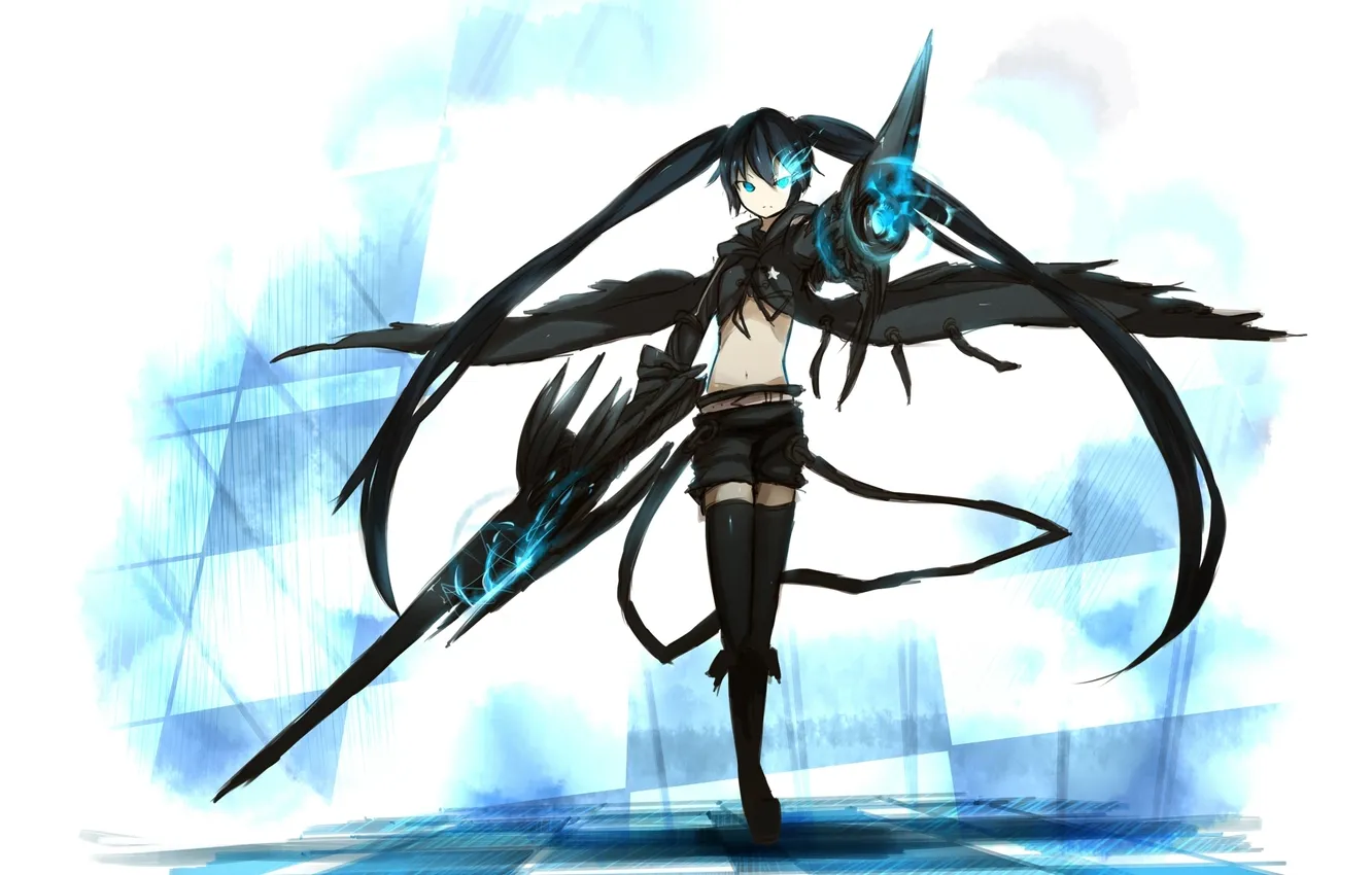 Photo wallpaper girl, weapons, anime, art, black rock shooter, insane black rock shooter, Mato KURO, shirogane usagi