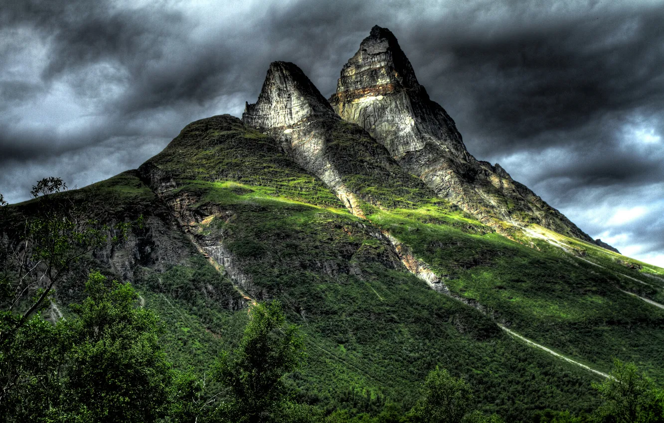 Photo wallpaper the sky, mountains, clouds, rocks