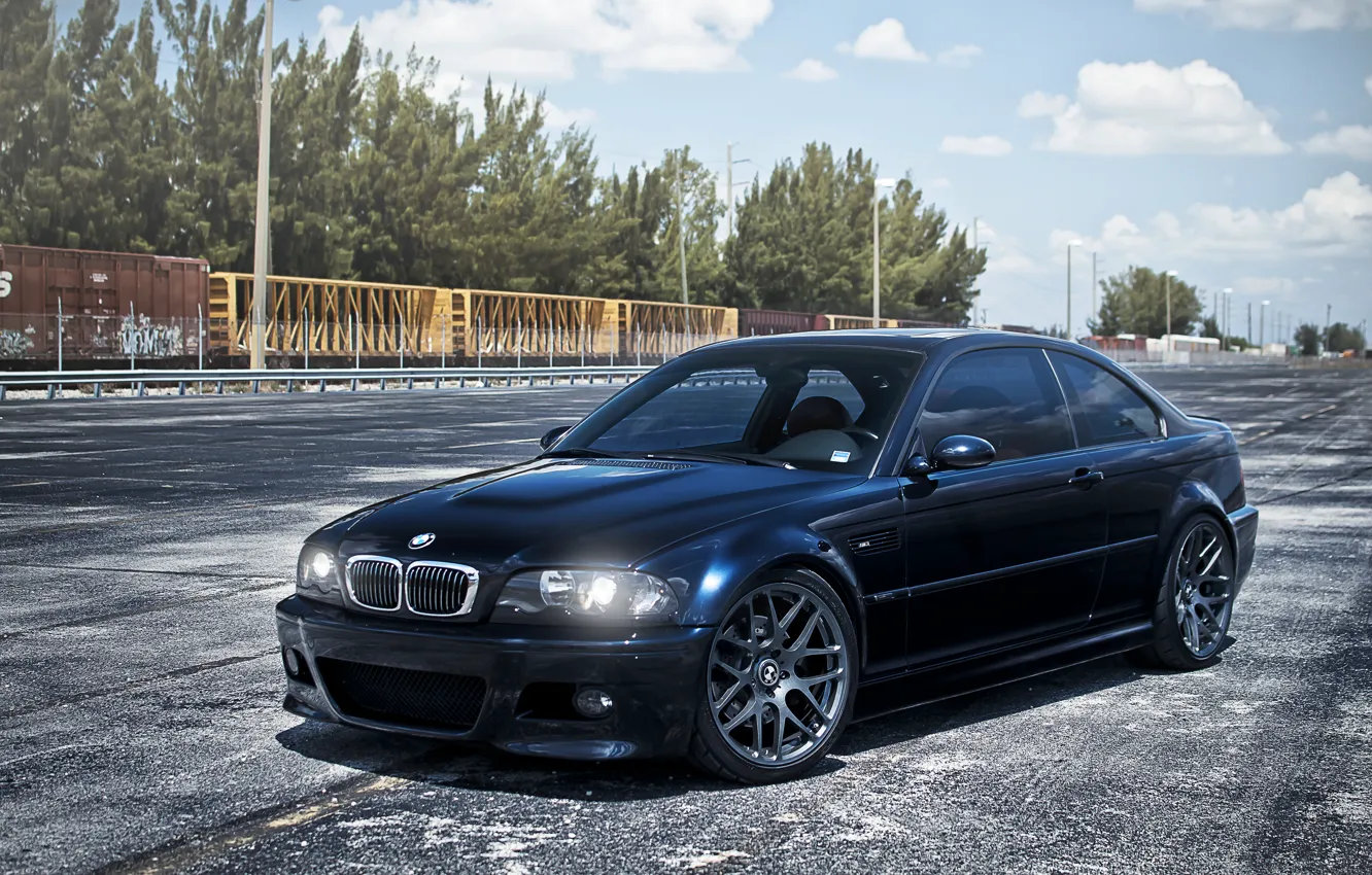 Photo wallpaper the sky, clouds, BMW, cars, BMW, E46, dark blue, dark blue