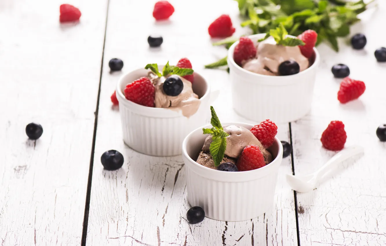 Photo wallpaper berries, ice cream, dessert, chocolate