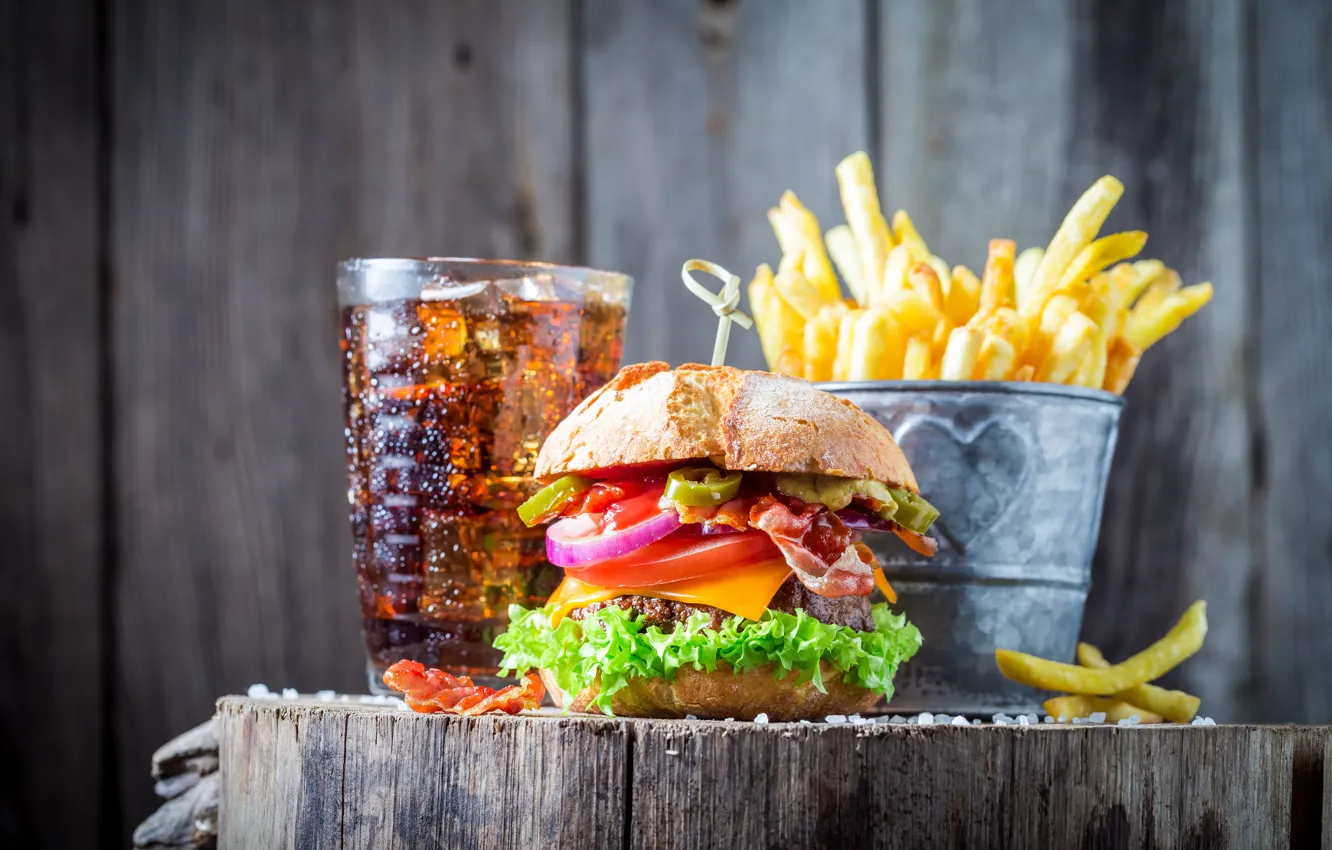 Photo wallpaper food, coca cola, hamburger, fries