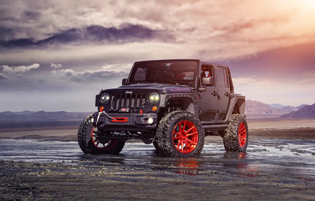 Photo wallpaper Red, Front, Forged, Custom, Wrangler, Jeep, Wheels, Track