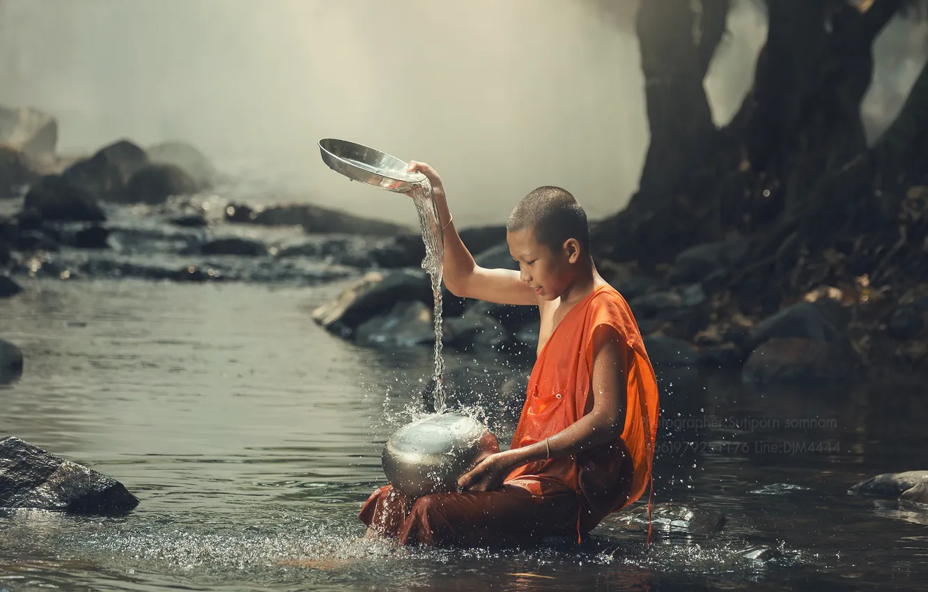 Photo wallpaper nature, boy, asian, monk