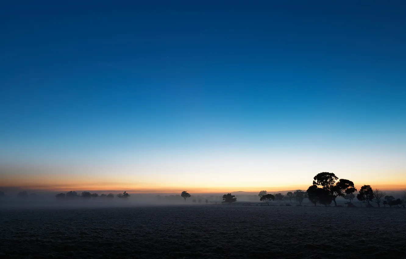 Photo wallpaper field, the sky, fog, plain, twilight