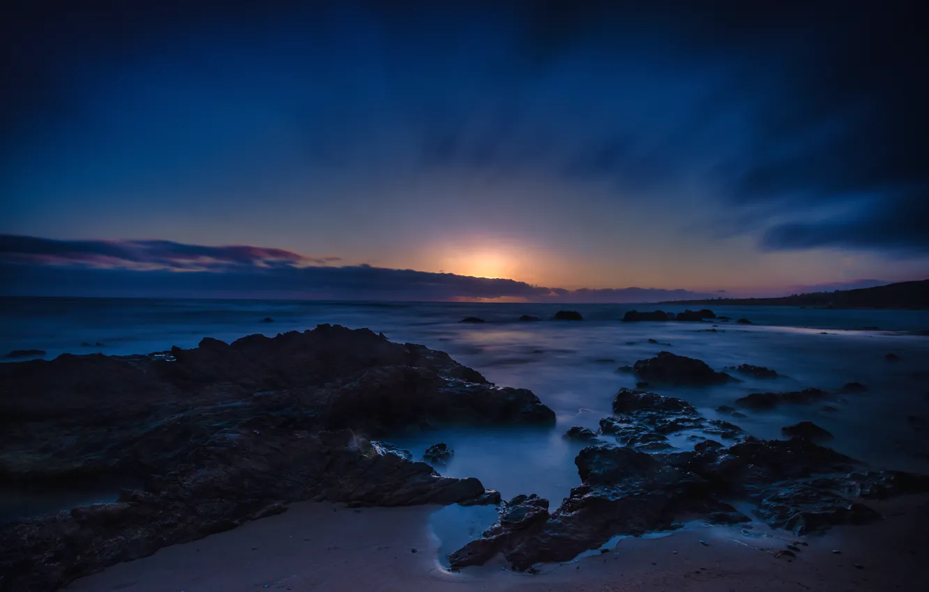 Photo wallpaper sand, sea, night, stones, coast, horizon, CA, USA
