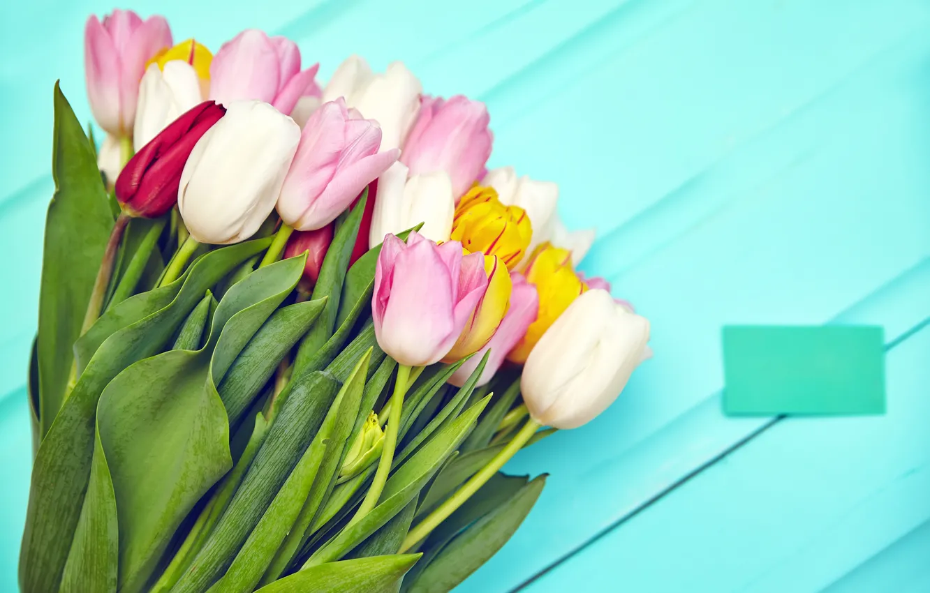 Photo wallpaper flowers, bouquet, spring, colorful, tulips, fresh, pink, flowers