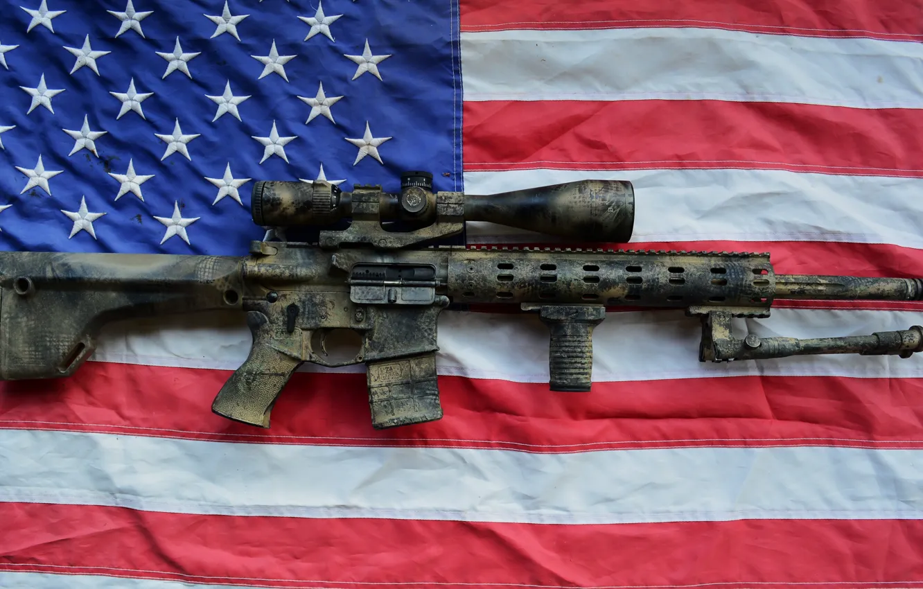 Photo wallpaper weapons, flag, AR15, assault rifle, SPR