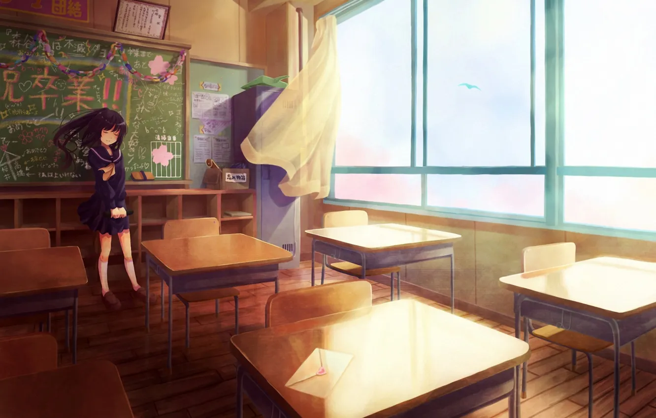 Photo wallpaper letter, the wind, Board, art, girl, curtains, form, class