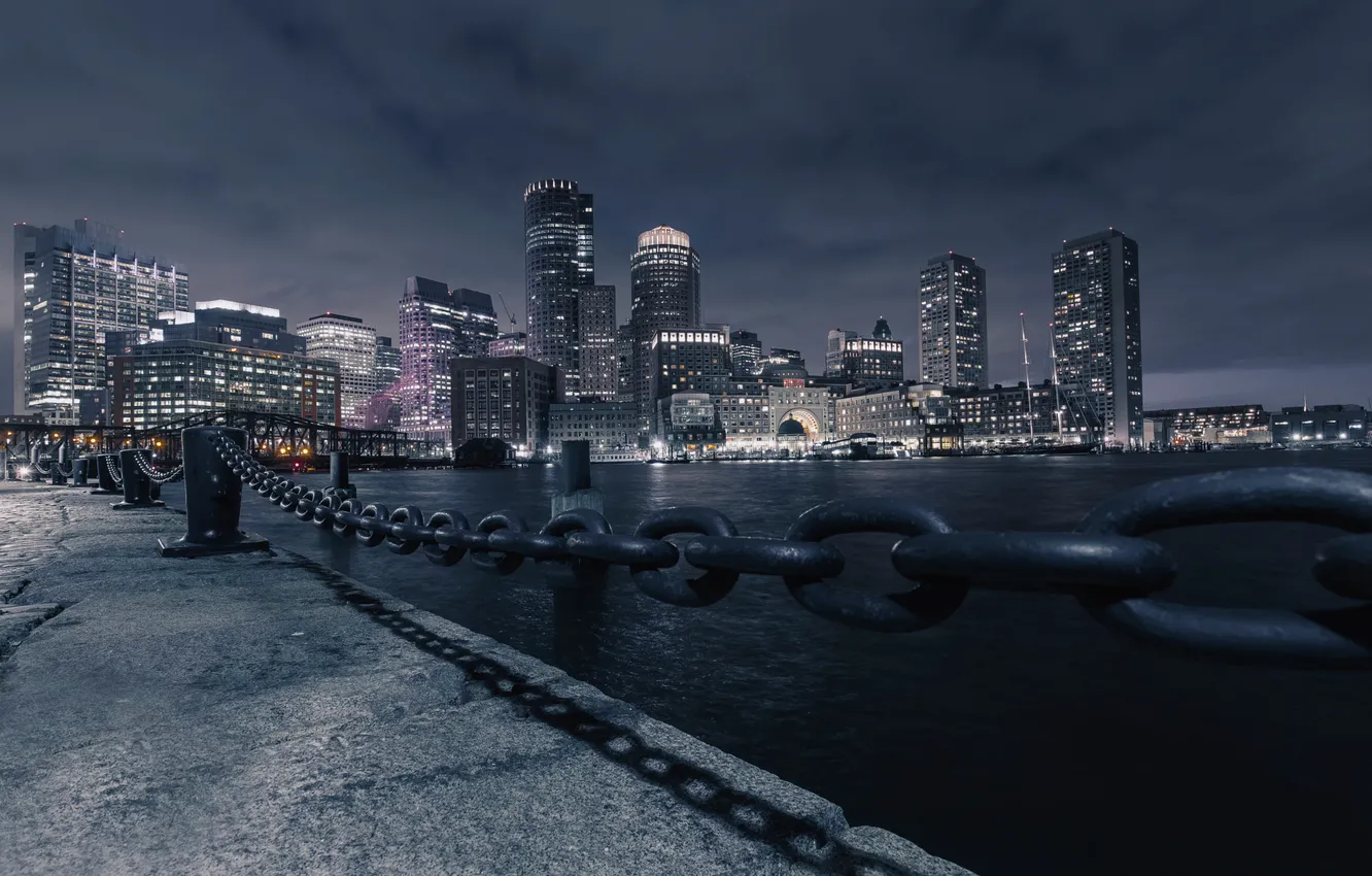 Photo wallpaper night, river, Boston, Massachusetts
