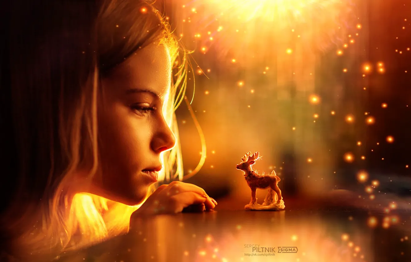 Photo wallpaper look, face, deer, girl, profile, by Sergey Piltnik