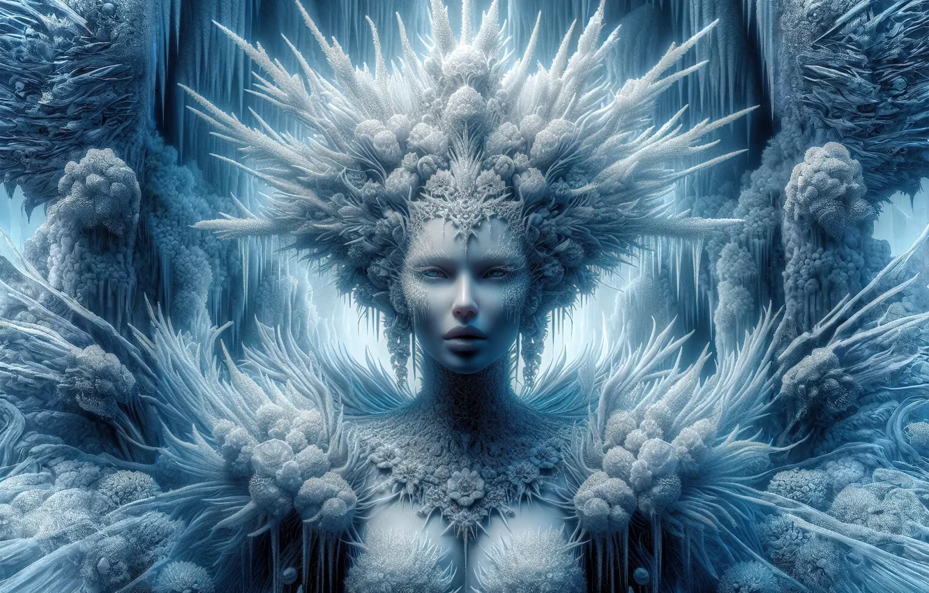 Photo wallpaper girl, fiction, crystals, neural network