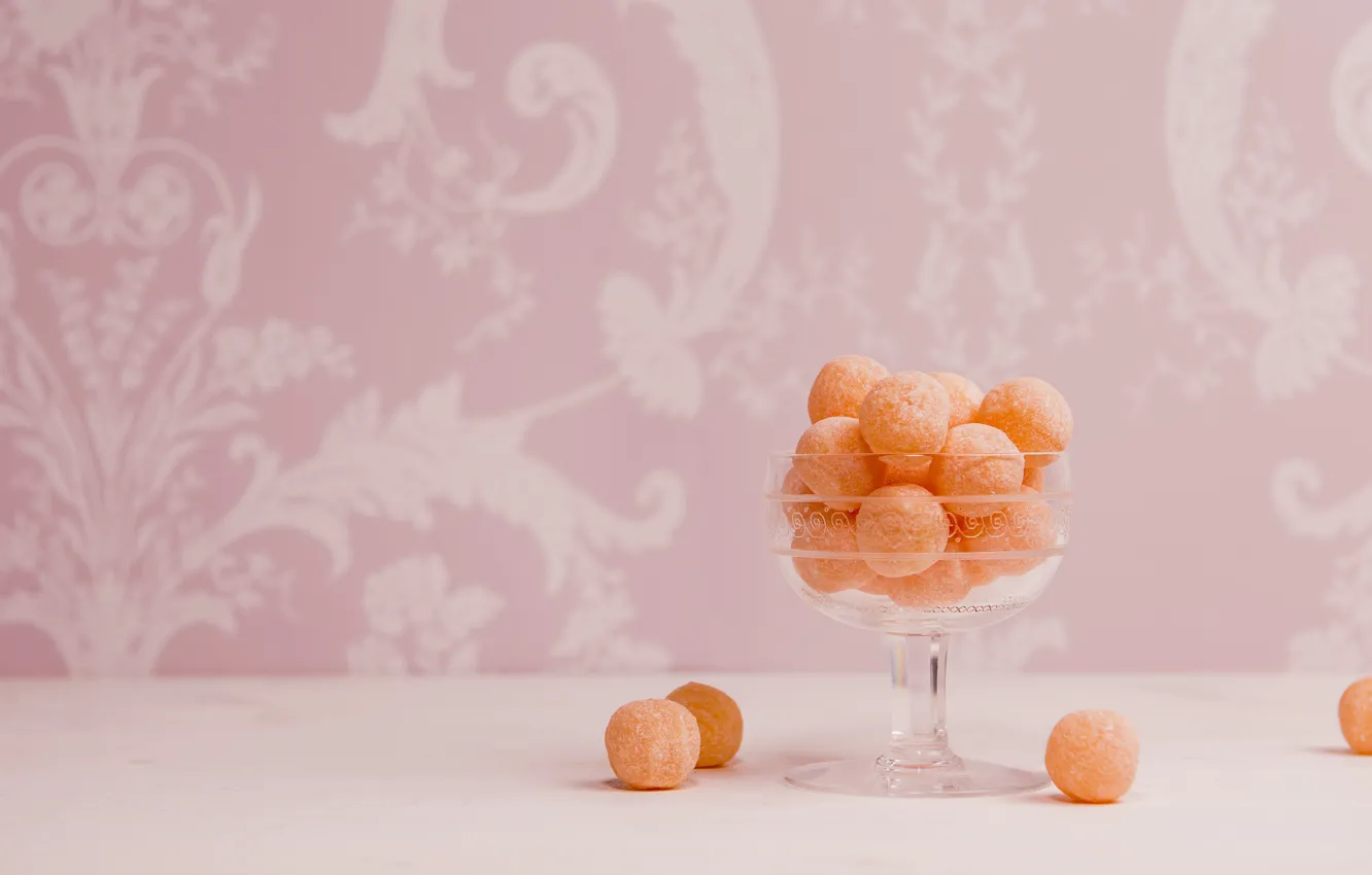 Photo wallpaper wall, pattern, candy, ornament, pink background, pills, ramekin