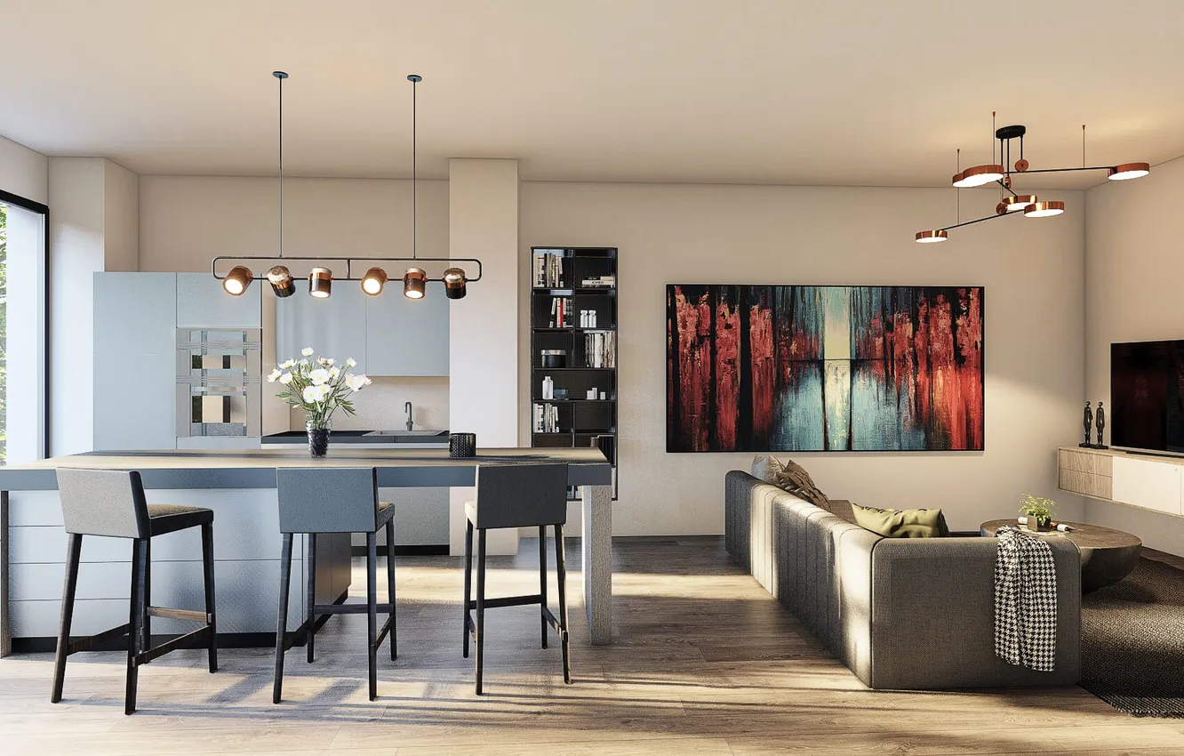 Photo wallpaper design, style, interior, Prague, kitchen, living room, dining room