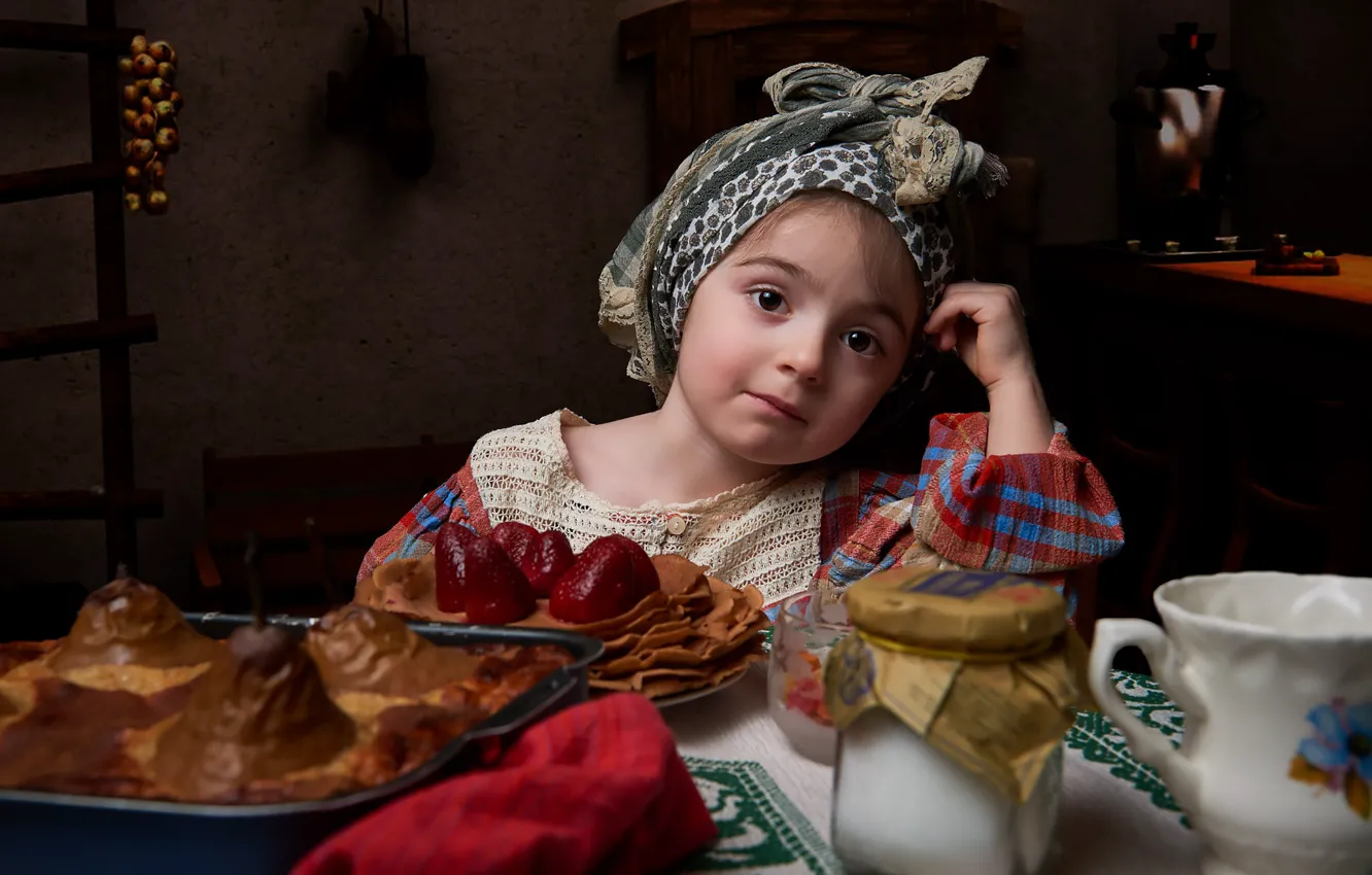 Photo wallpaper mood, girl, pancakes, Carnival