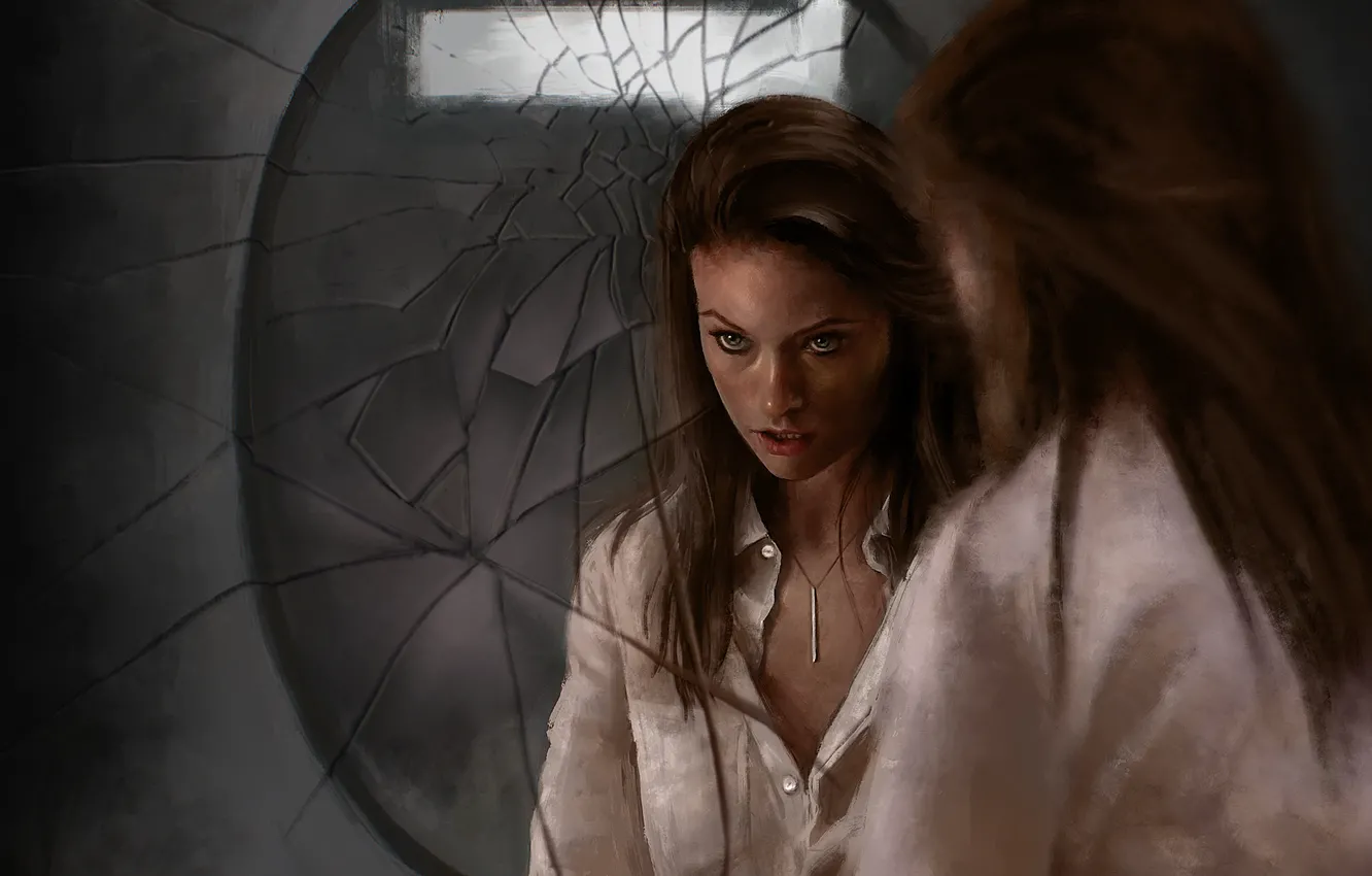 Photo wallpaper girl, reflection, actress, mirror, Olivia Wilde