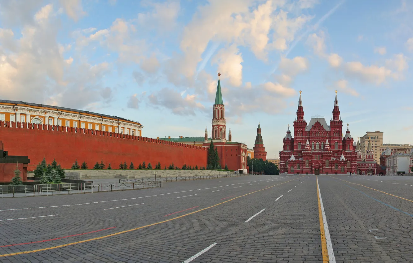 Photo wallpaper morning, Moscow, St. Basil's Cathedral, GUM, Historical Museum, The Moscow Kremlin, A.Savin. Wikimedia Commons, Panoramic …