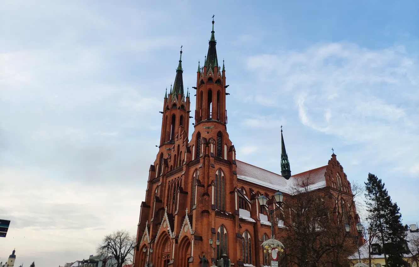 Photo wallpaper winter, street, day, Poland, the Church, Poland