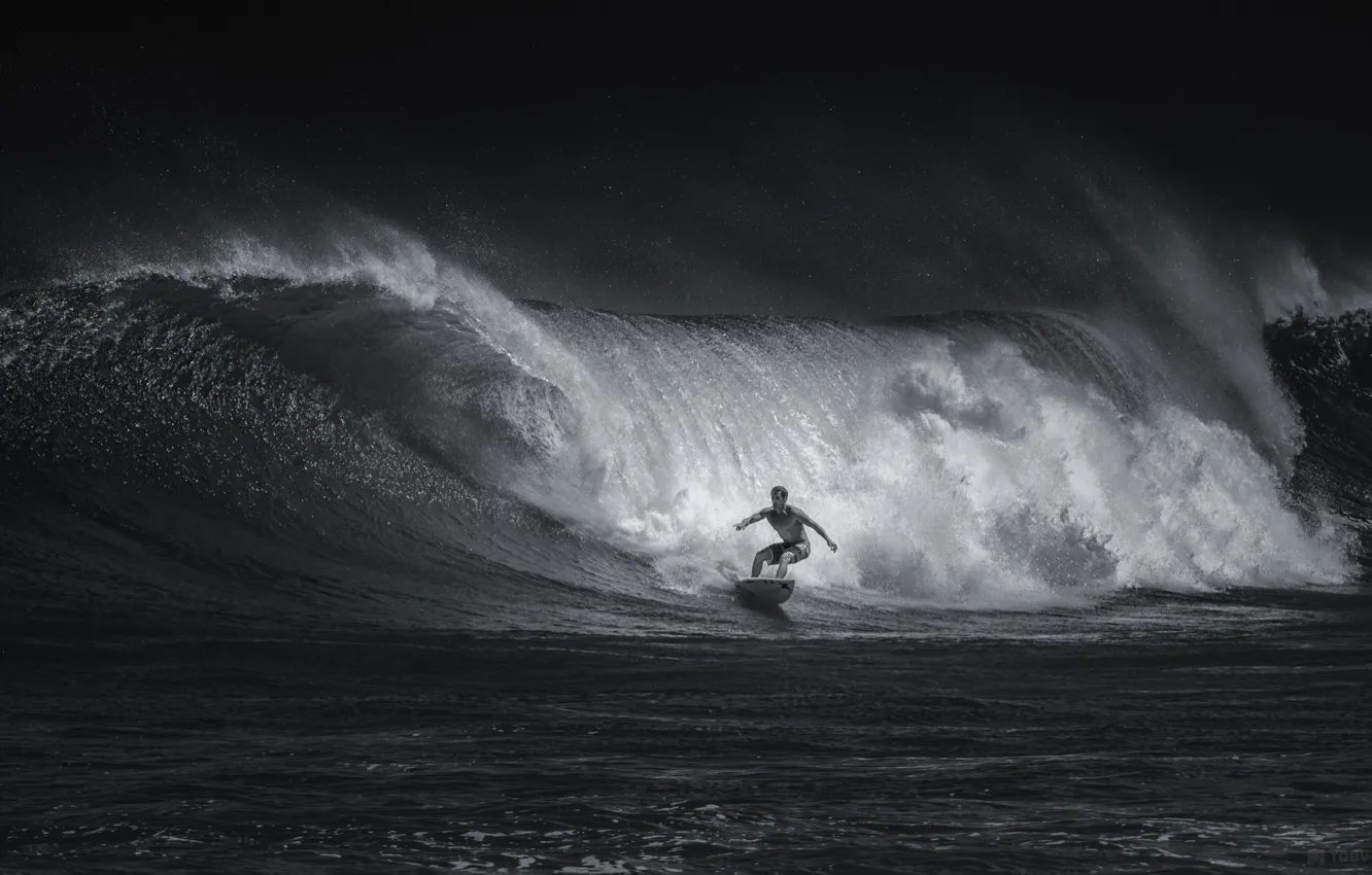 Photo wallpaper sport, wave, surfing, black and white