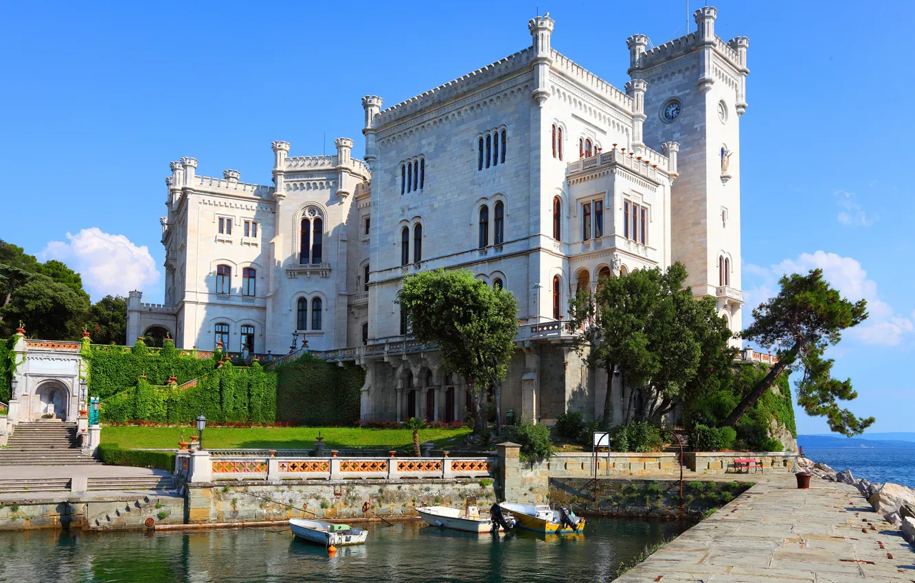 Photo wallpaper sea, castle, Italy, Trieste, Miramar, Miramare