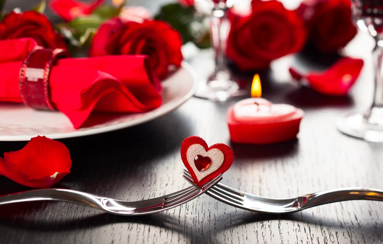 Photo wallpaper romance, heart, roses, heart, romantic, Valentine's Day, roses, serving